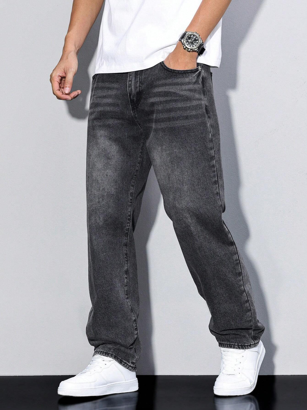 Men's Straight Cut Jeans with Natural Waist and Convenient Pockets - 3 - Stylewhipped