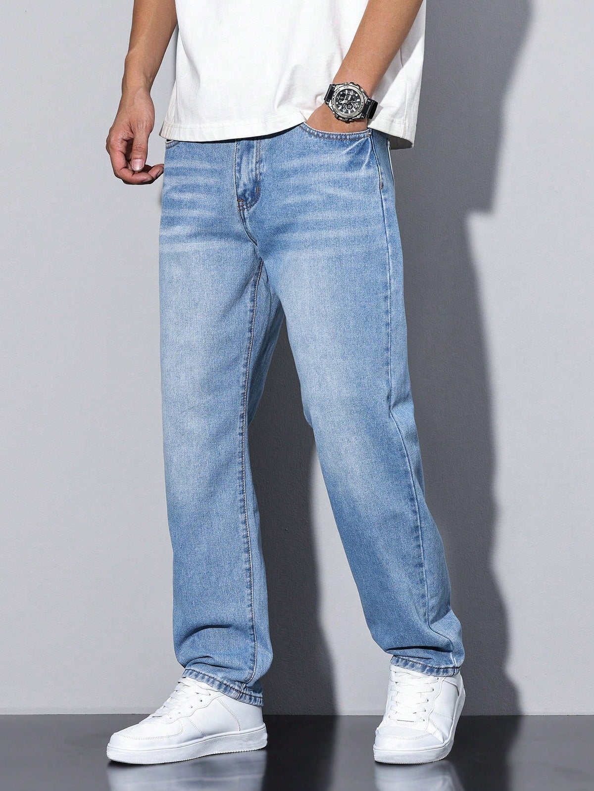 Men's Straight Cut Jeans with Natural Waist and Convenient Pockets - 4 - Stylewhipped