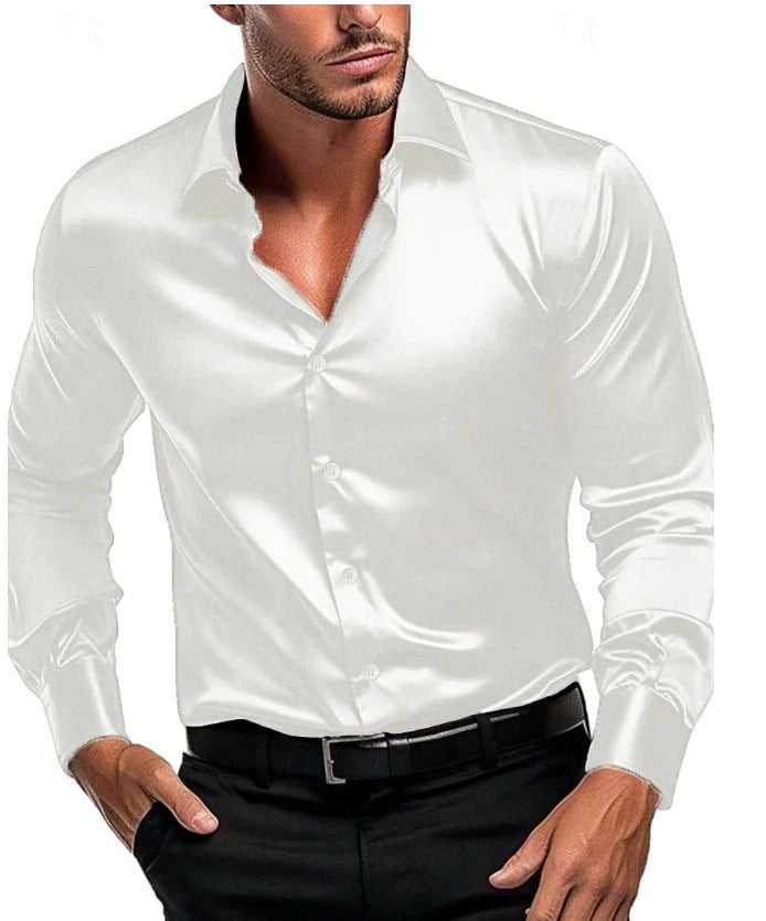 Shirt Men's Long Sleeve in Burgundy with Classic Collar - 2 - Stylewhipped