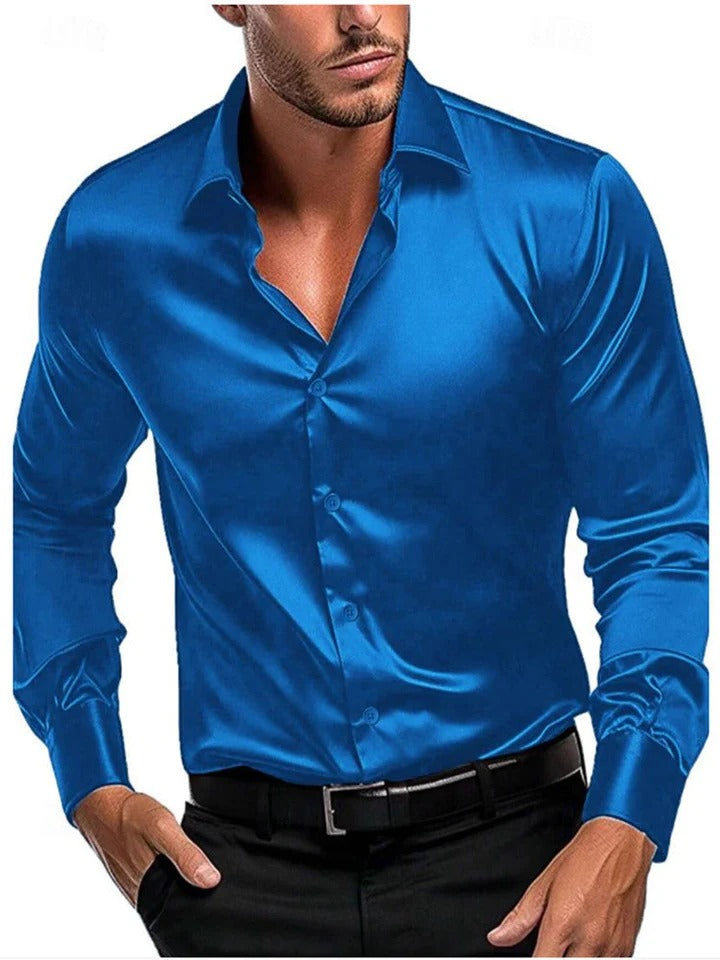 Shirt Men's Long Sleeve in Burgundy with Classic Collar - 3 - Stylewhipped