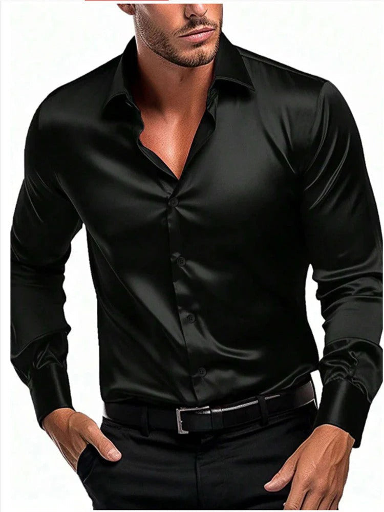 Shirt Men's Long Sleeve in Burgundy with Classic Collar - 4 - Stylewhipped