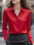 Women's Blouse with Traditional Collar and Long Sleeves, Available in Red, Grey, and White - 1 - Stylewhipped