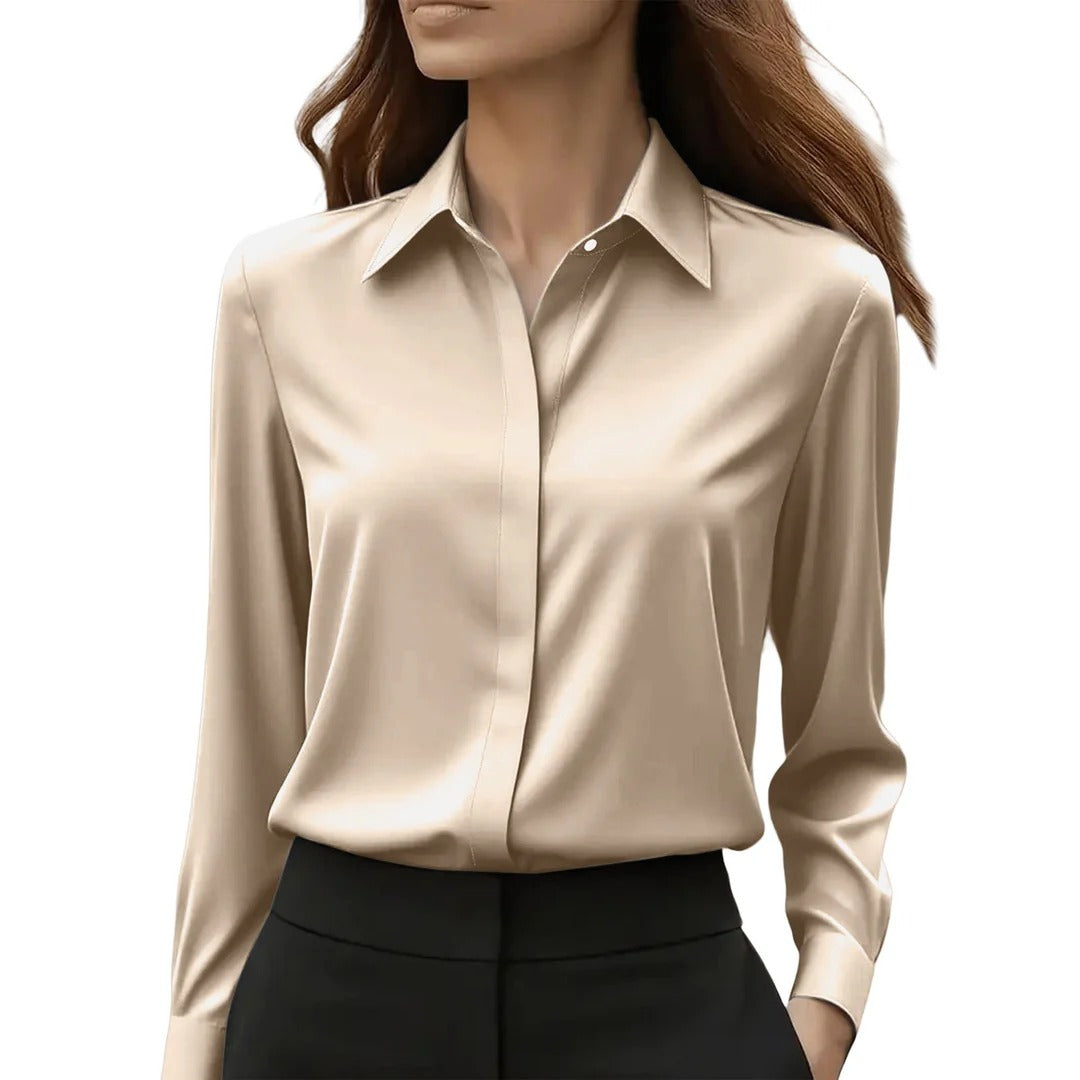 Women's Blouse with Traditional Collar and Long Sleeves, Available in Red, Grey, and White - 5 - Stylewhipped