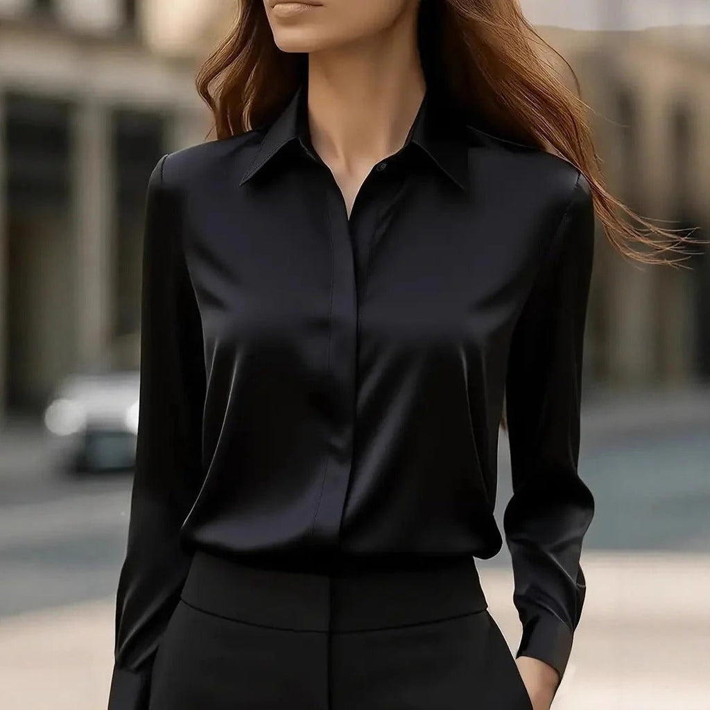 Women's Blouse with Traditional Collar and Long Sleeves, Available in Red, Grey, and White - 6 - Stylewhipped