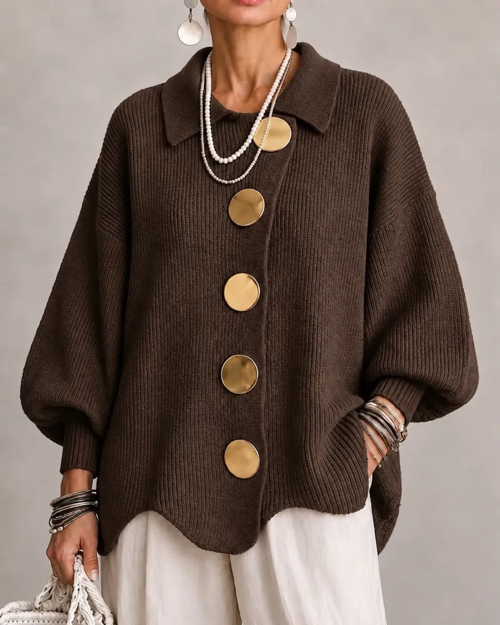 Cardigan Damen mit Oversized-Schnitt und eleganten Knöpfen - 5 - Trendlinie