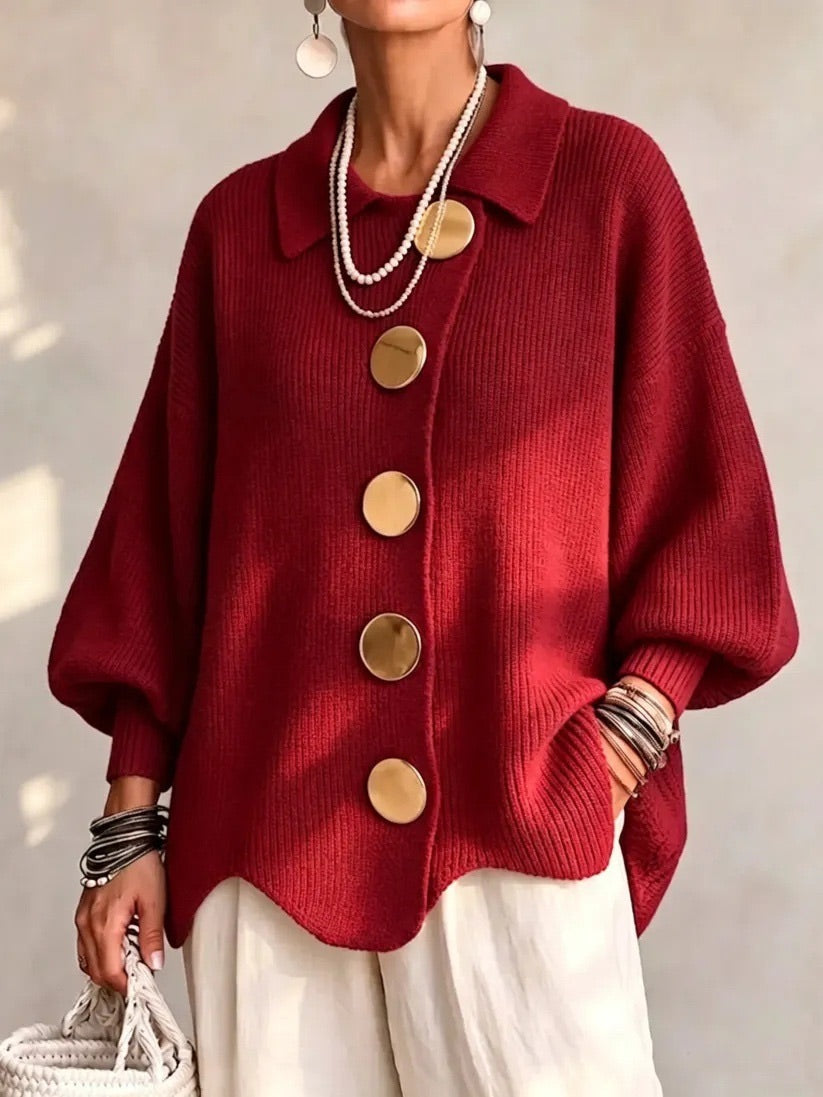 Cardigan damski z oversize'owym krojem i złotymi guzikami - 6 - Livia-Moda