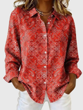 Women's Paisley Print Blouse with Classic Collar and Long Sleeves - 3 - Stylewhipped