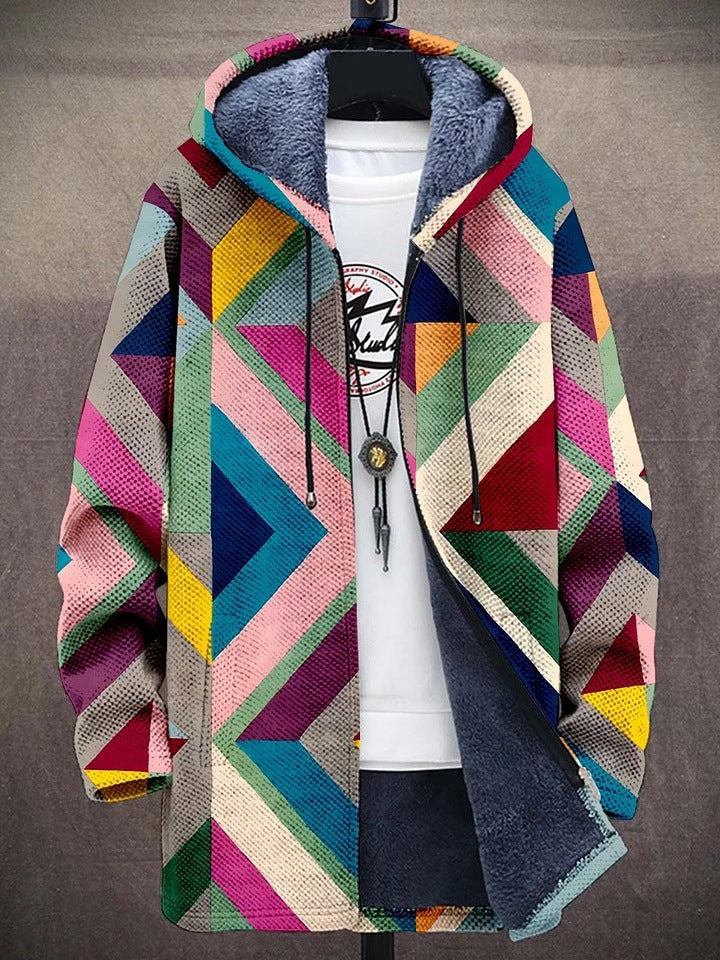 Colourful Hooded Jacket for Women with Relaxed Fit and Geometric Pattern - 4 - Stylewhipped