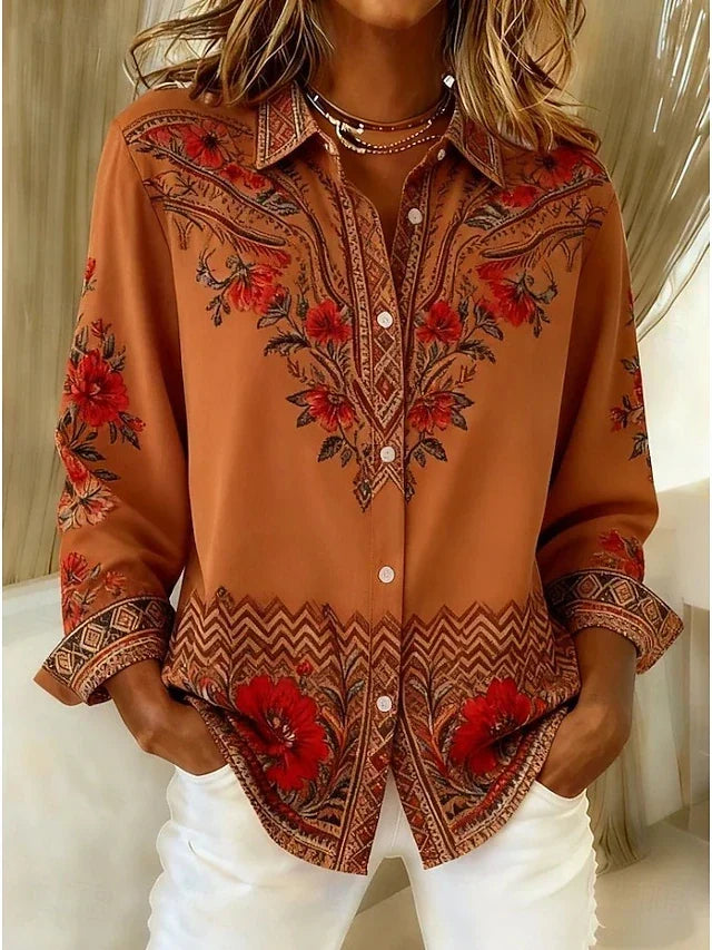 Floral Print Blouse for Women with Button Detail - 1 - Stylewhipped