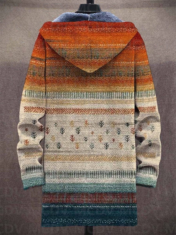 Hooded Cardigan Jacket for Women with Artistic Pattern and Long Sleeves - 2 - Stylewhipped