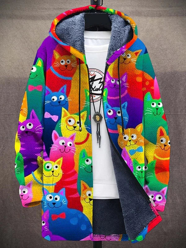 Hoodie for Women Featuring Colourful Cat Print and Relaxed Fit - 1 - Stylewhipped