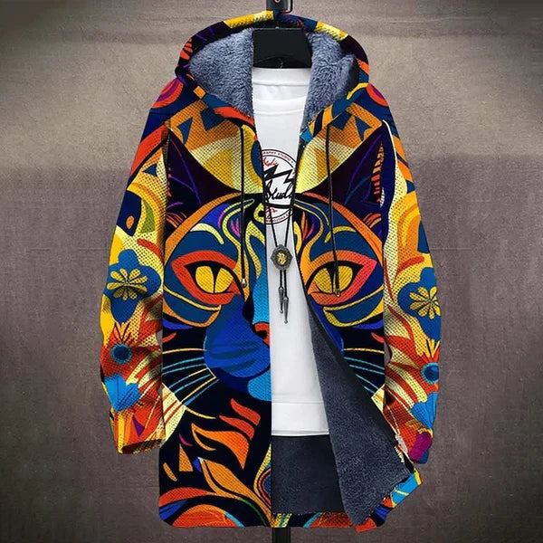 Women's Hooded Jacket with Vibrant Cat Print and Relaxed Fit - 1 - Stylewhipped