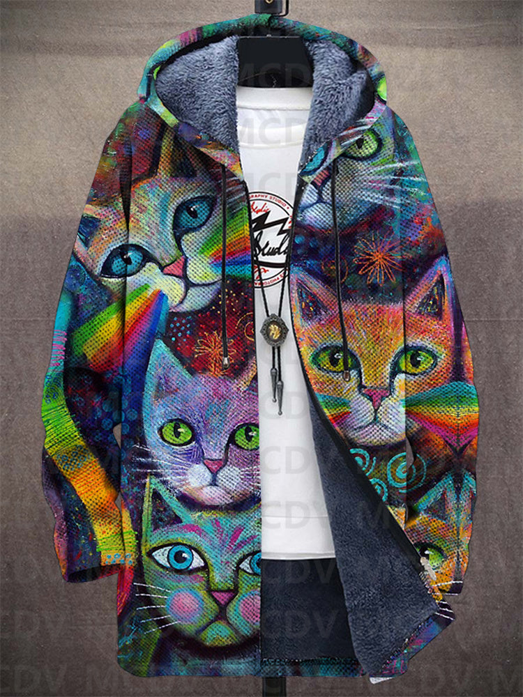Artistic Cat Print Hoodie for Women with Long Sleeves and Comfortable Fit - 2 - Stylewhipped