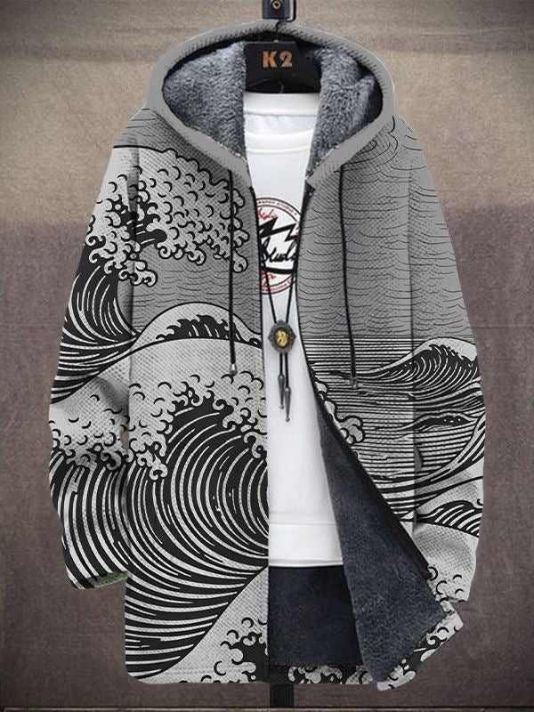 Hooded Jacket Women with Wave Print and Relaxed Fit - 3 - Stylewhipped