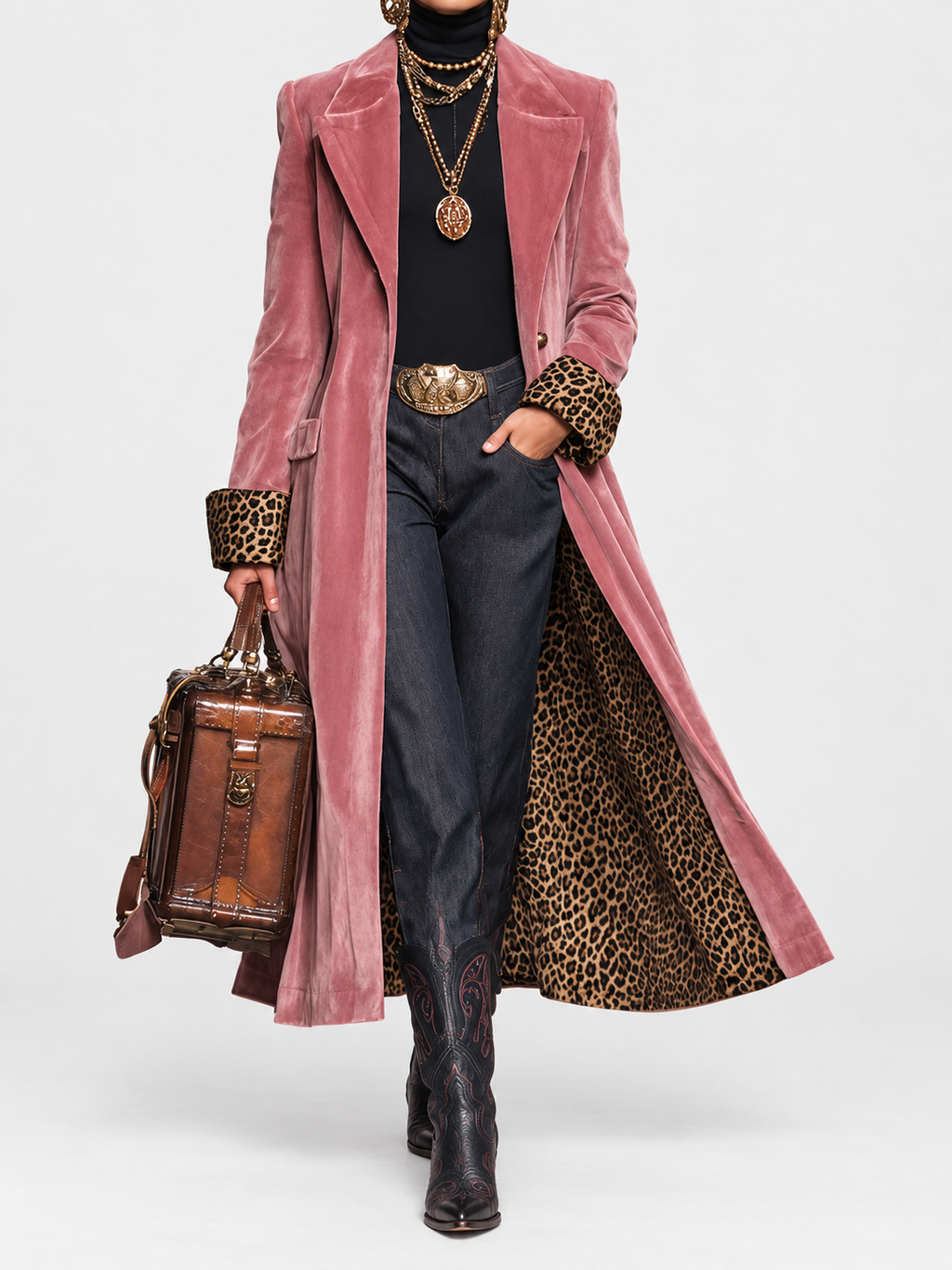 Elegant Women's Coat with Tailored Fit and Leopard Print Accents - 1 - Stylewhipped