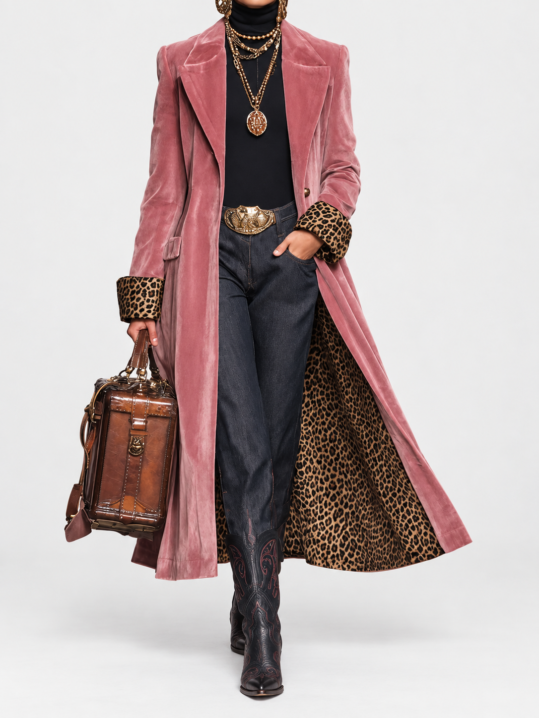 Elegant Women's Coat with Tailored Fit and Leopard Print Accents - 1 - Stylewhipped