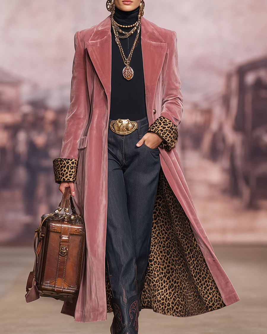 Elegant Women's Coat with Tailored Fit and Leopard Print Accents - 2 - Stylewhipped