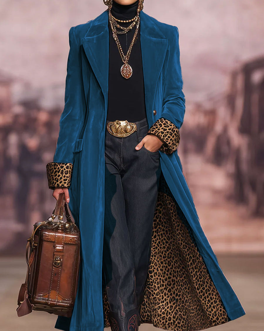 Elegant Women's Coat with Tailored Fit and Leopard Print Accents - 6 - Stylewhipped