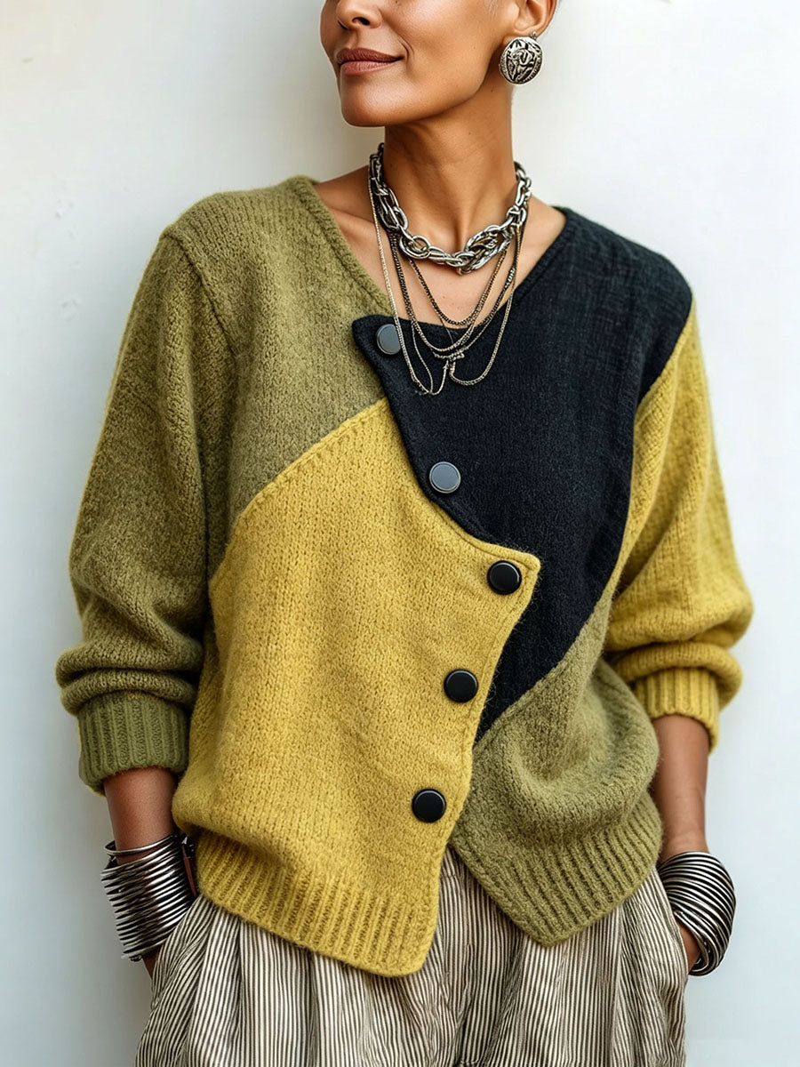 Asymmetrical Women's Pullover with Button Detail - 1 - Stylewhipped