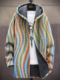 Women's Hooded Coat with Colourful Striped Pattern and Relaxed Fit - 1 - Stylewhipped