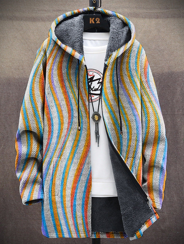 Women's Hooded Coat with Colourful Striped Pattern and Relaxed Fit - 1 - Stylewhipped
