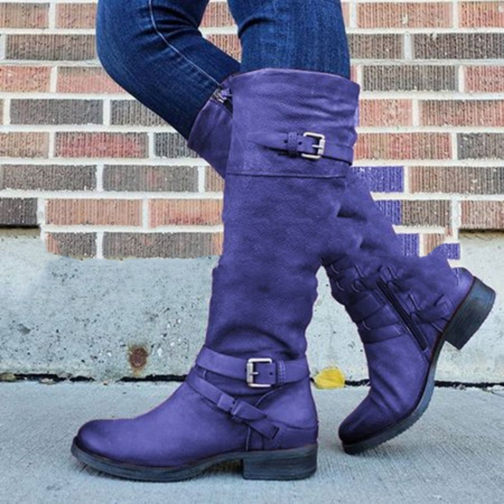 Chic Women's Knee-High Boots with Stylish Buckle Accents - 7 - Stylewhipped