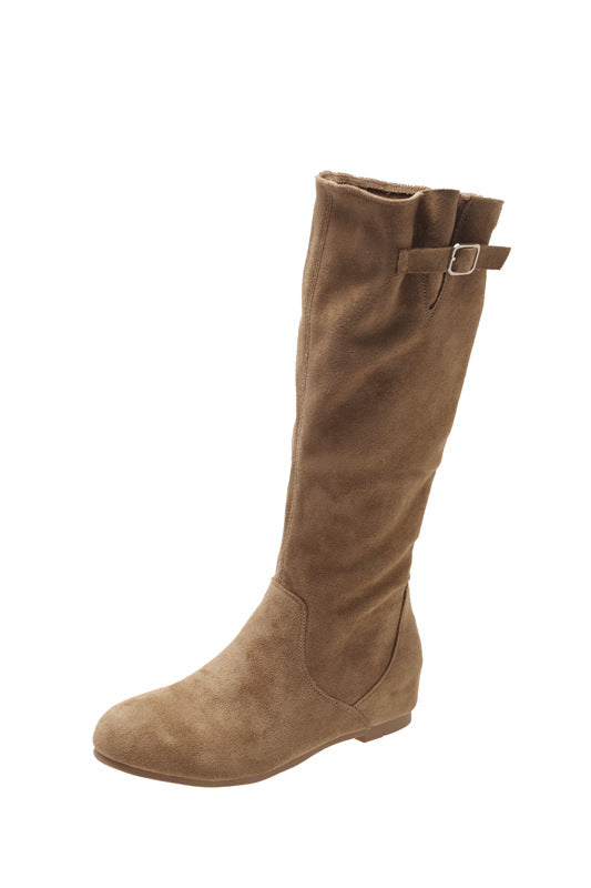 Women's Stylish Suede High-Top Boots with Buckle Detail - 2 - Stylewhipped