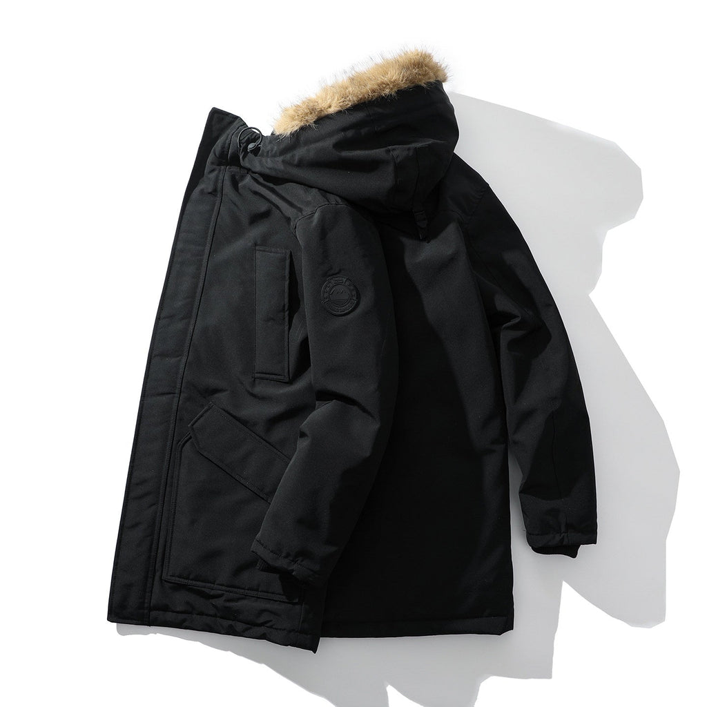 Winter Men's Coat with Hood and Faux Fur Trim - 1 - Stylewhipped