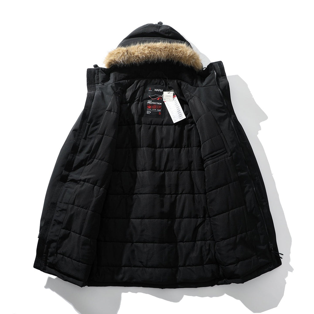 Winter Men's Coat with Hood and Faux Fur Trim - 2 - Stylewhipped