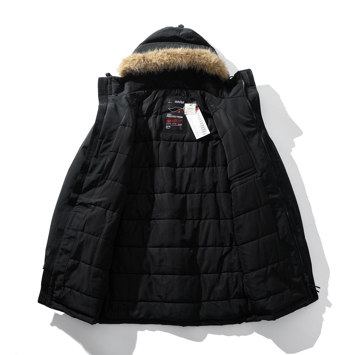 Winter Men's Coat with Hood and Faux Fur Trim - 2 - Stylewhipped