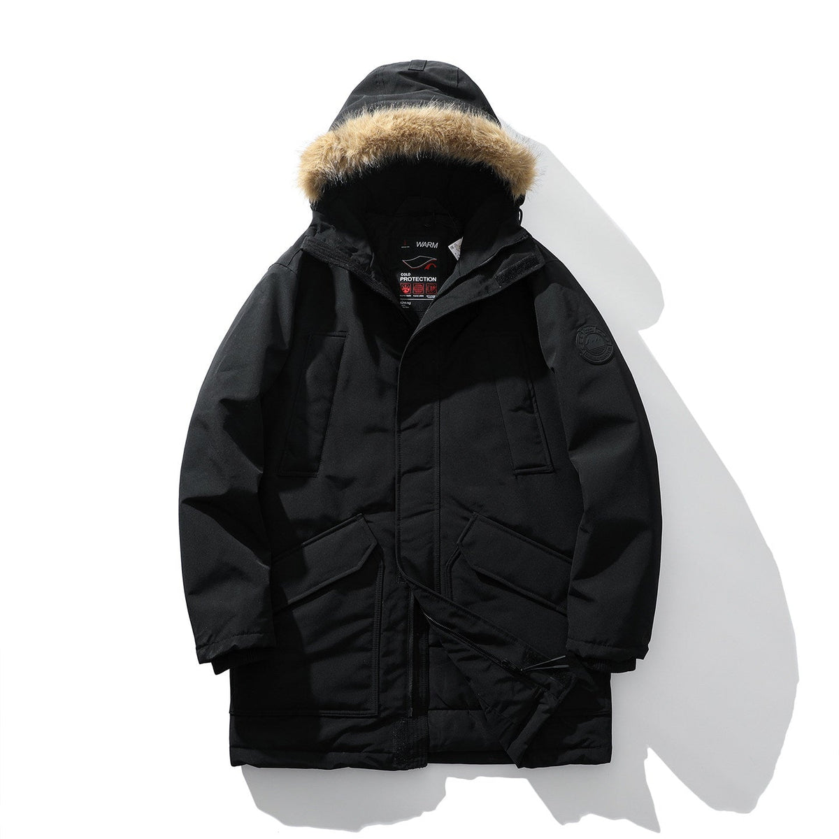 Winter Men's Coat with Hood and Faux Fur Trim - 5 - Stylewhipped