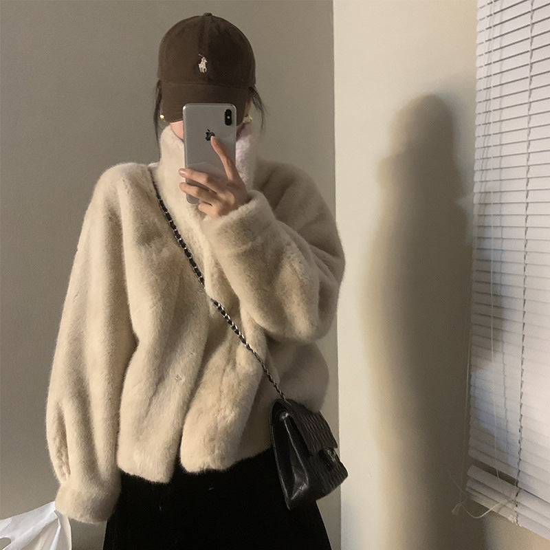 Women's Plush Stand Collar Jacket - 3 - Stylewhipped