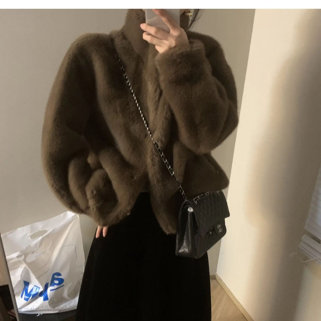 Women's Plush Stand Collar Jacket - 4 - Stylewhipped