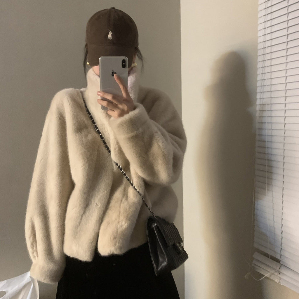 Women's Plush Stand Collar Jacket - 8 - Stylewhipped