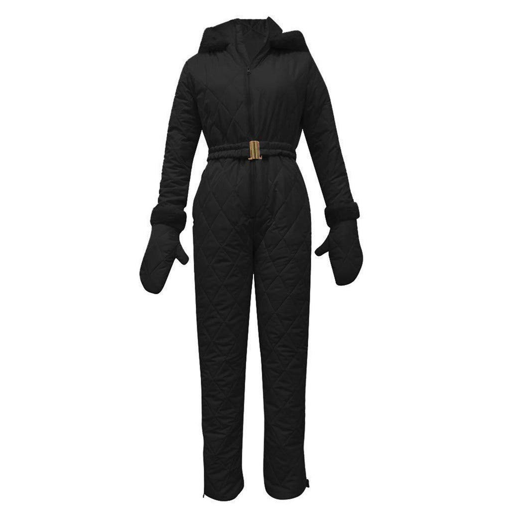 Chic Women's Jumpsuit with Elegant Faux Fur Collar - 2 - Stylewhipped