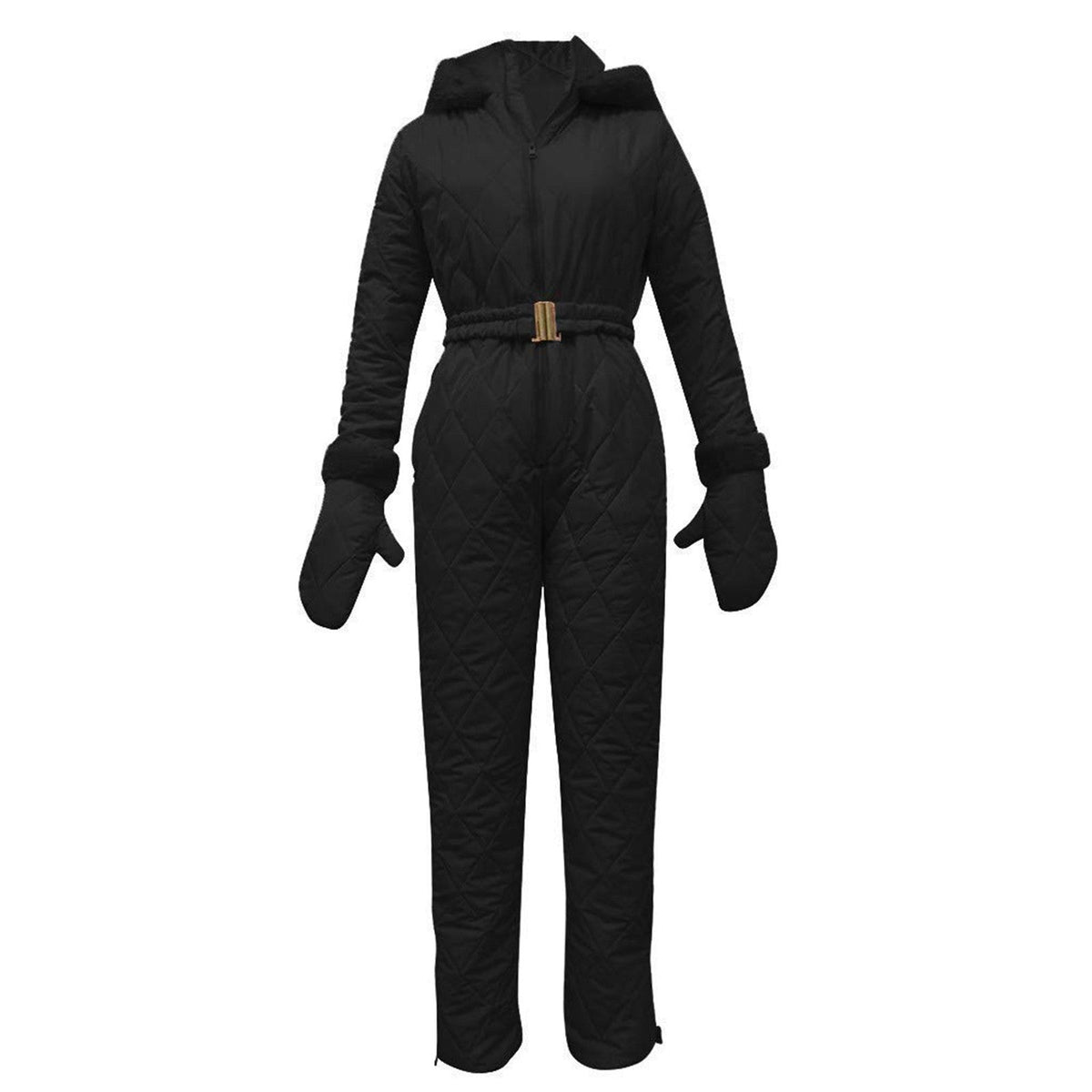 Chic Women's Jumpsuit with Elegant Faux Fur Collar - 2 - Stylewhipped
