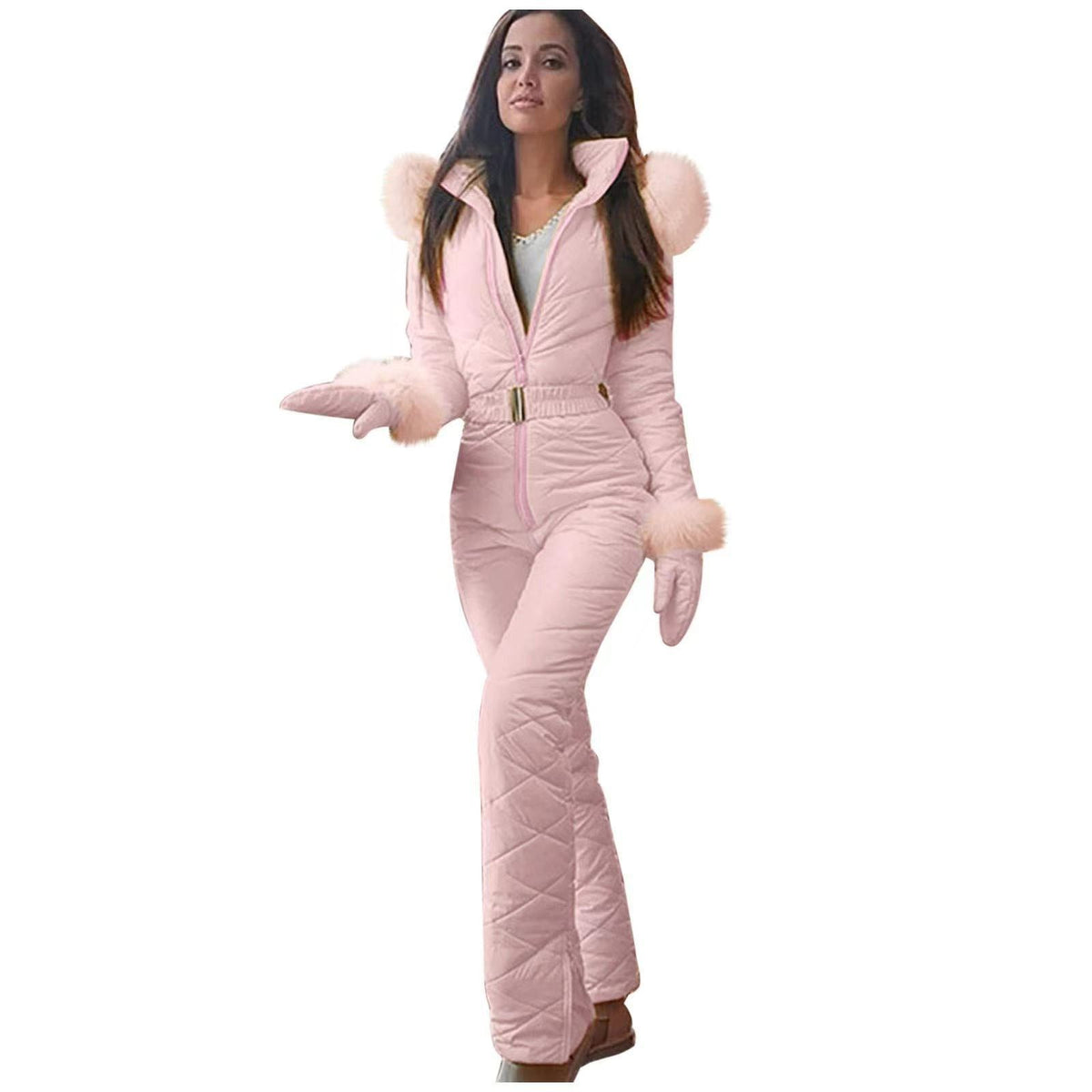 Chic Women's Jumpsuit with Elegant Faux Fur Collar - 3 - Stylewhipped