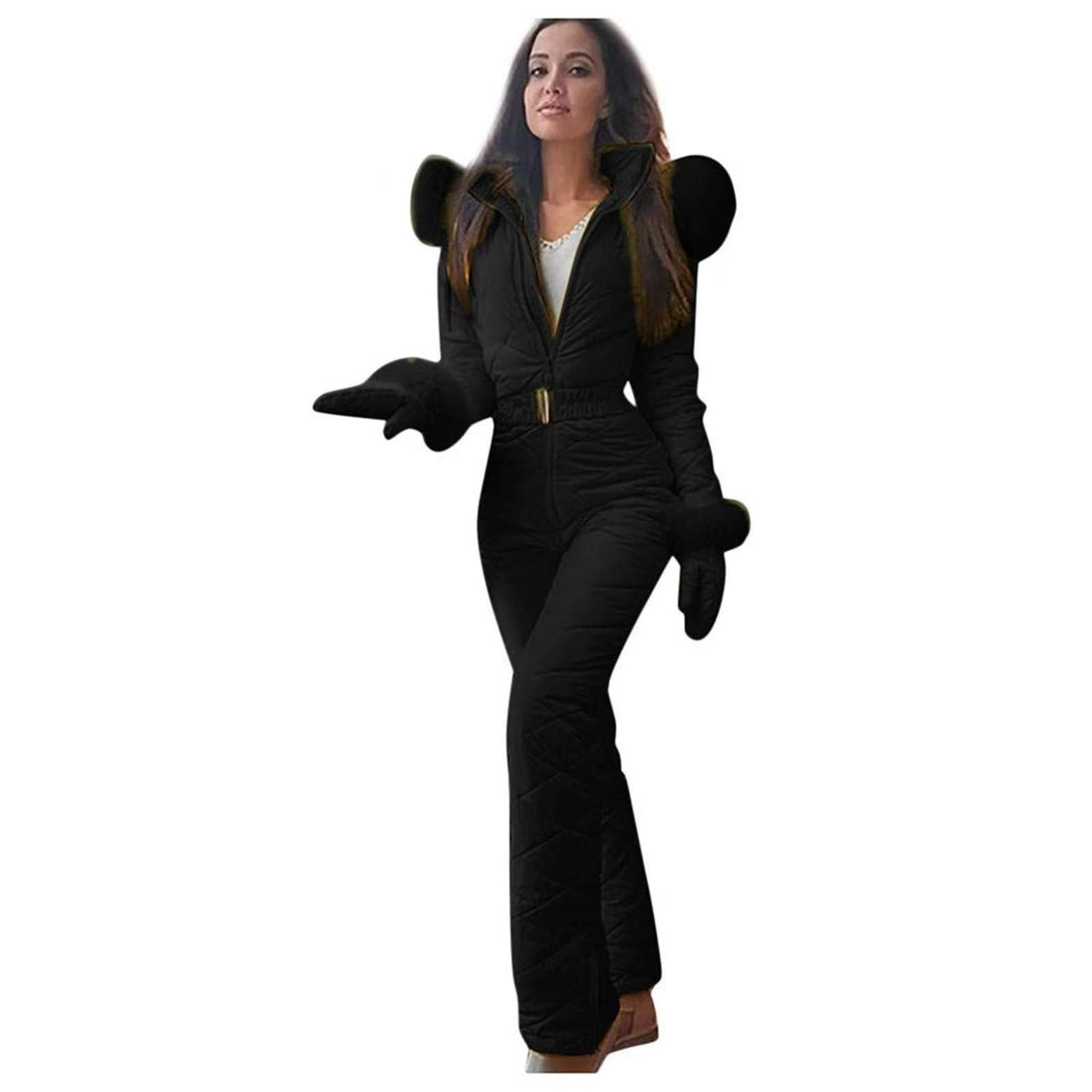 Chic Women's Jumpsuit with Elegant Faux Fur Collar - 5 - Stylewhipped