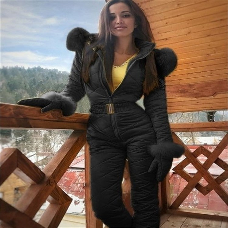 Chic Women's Jumpsuit with Elegant Faux Fur Collar - 8 - Stylewhipped