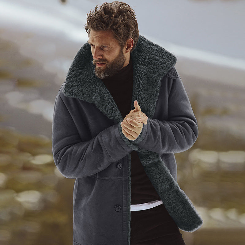 Men's Plush-Collared Relaxed Fit Mid-Length Coat - 2 - Stylewhipped