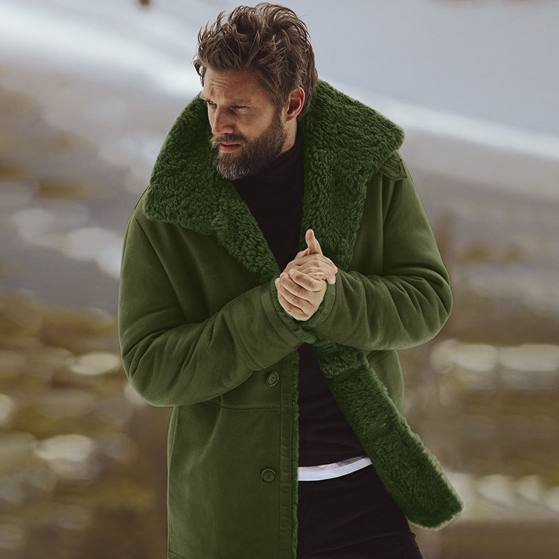 Men's Plush-Collared Relaxed Fit Mid-Length Coat - 4 - Stylewhipped