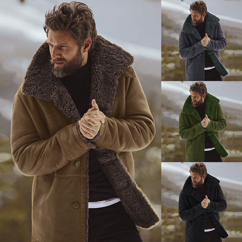 Men's Plush-Collared Relaxed Fit Mid-Length Coat - 5 - Stylewhipped