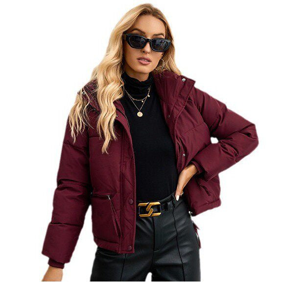 Women's Short Puffer Jacket with Stand-Up Collar - 2 - Stylewhipped