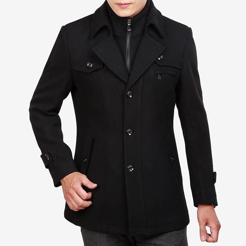 Men's Classic Double-Breasted Overcoat with Relaxed Fit - 2 - Stylewhipped