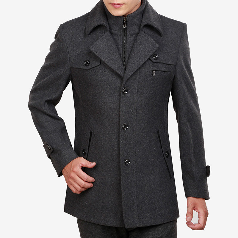 Men's Classic Double-Breasted Overcoat with Relaxed Fit - 7 - Stylewhipped