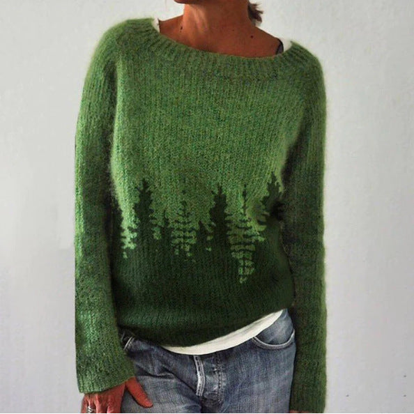 Pulover din lână cu model de pădure verde | M&R - 3 - Modariox