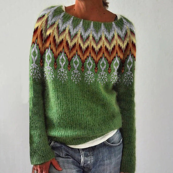 Pulover din lână cu model de pădure verde | M&R - 6 - Modariox