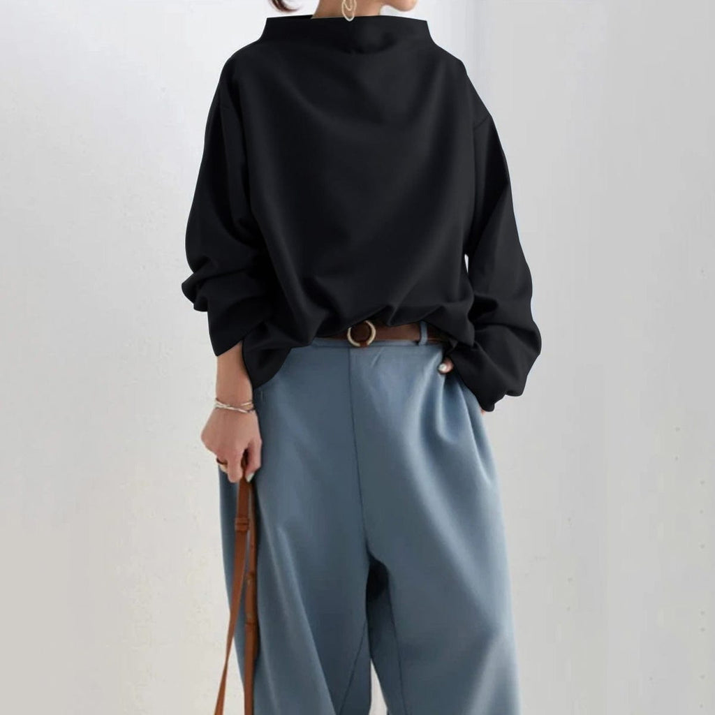 Women's Elegant Fold Collar Sweater with Relaxed Fit | D&S