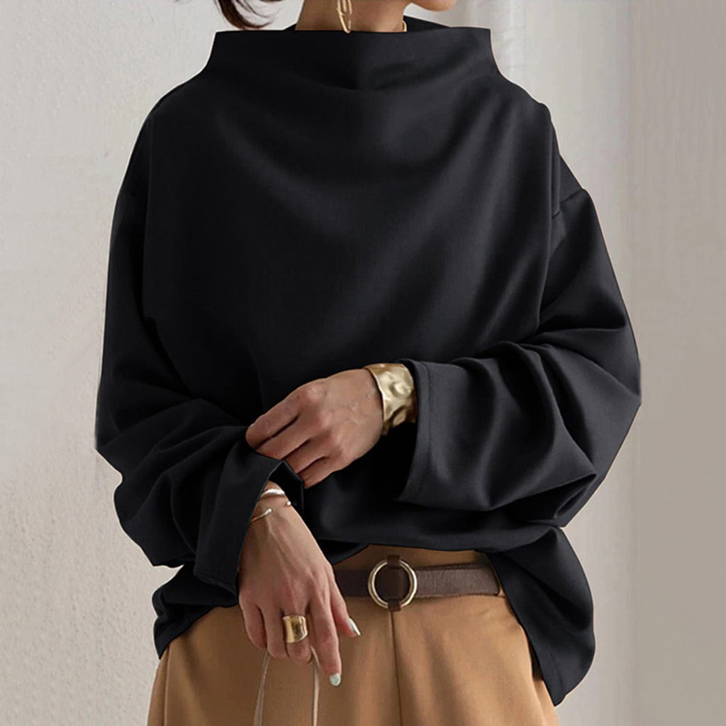 Women's Elegant Fold Collar Sweater with Relaxed Fit | D&S