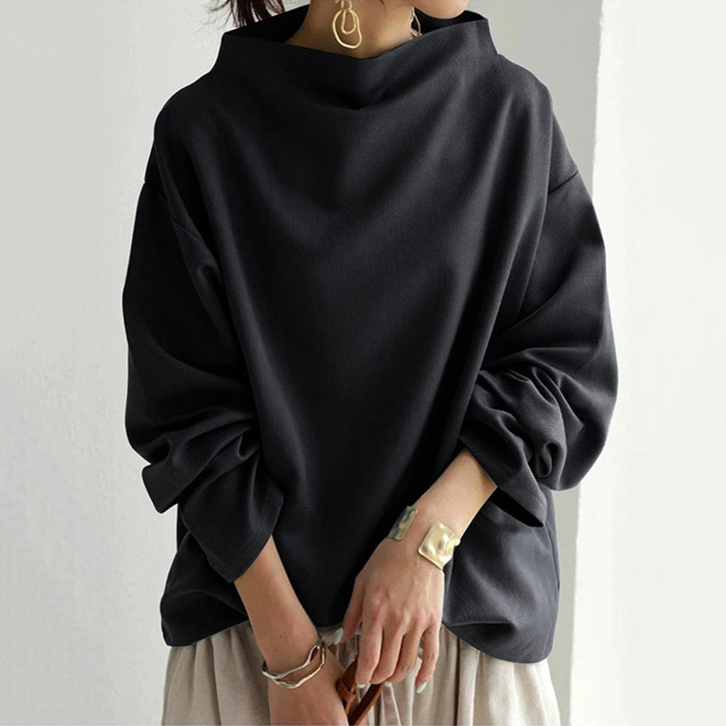 Women's Elegant Fold Collar Sweater with Relaxed Fit | D&S
